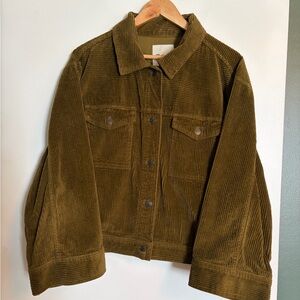 Madewell Corduroy Button-Up Jacket in Olive Green